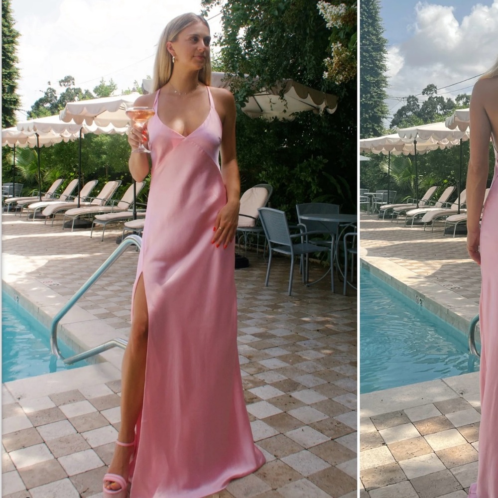 Show Me Your Mumu Anderson Maxi Dress in Light Pink Luxe Satin